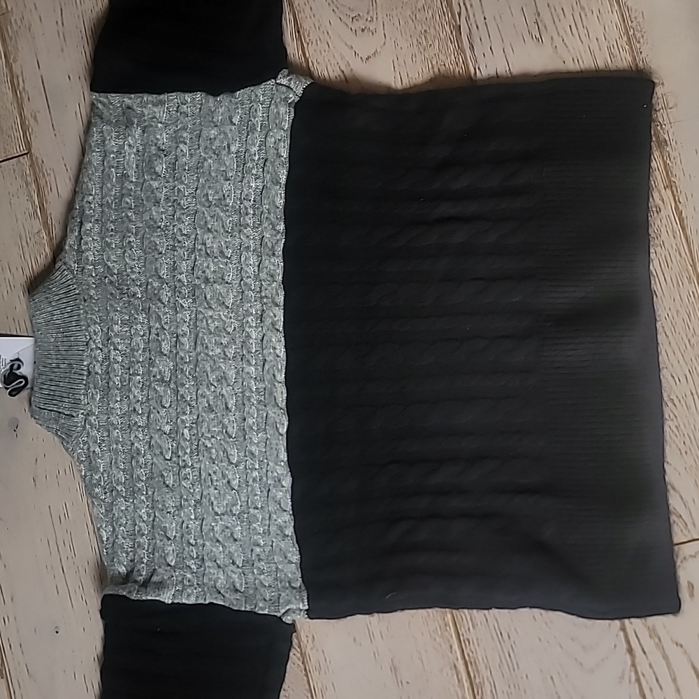 NWT Chaps Women Mock Neck Cable Colorblock Gray/Black Cozy Sweater M - Picture 6 of 7
